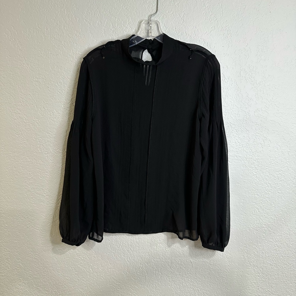Banana Republic Black Sheer Lace Blouse Pleated Long Sleeves Size S - Picture 9 of 16